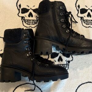 Black Textured Combat Boots
